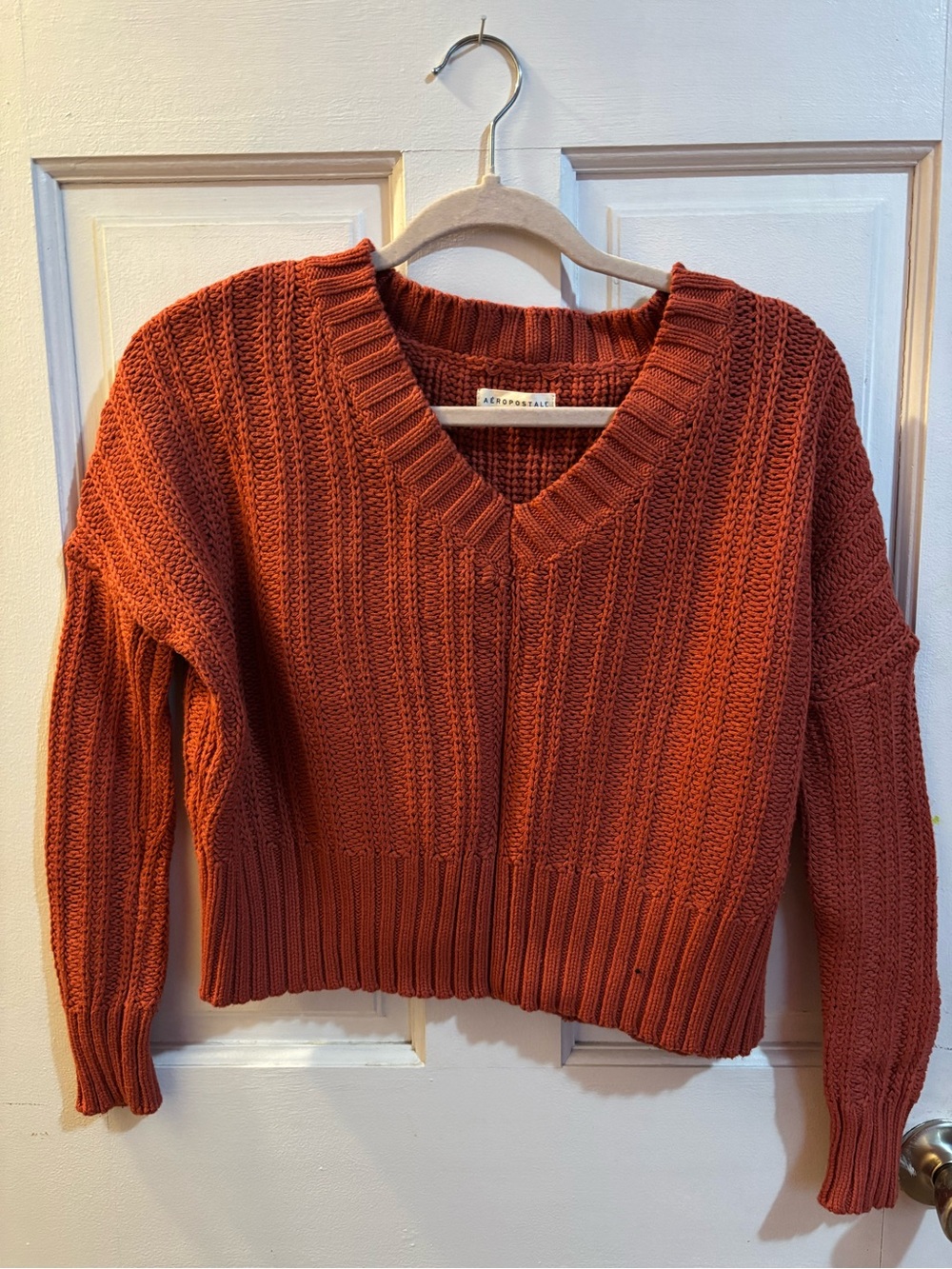 Aeropostale V-Neck Sweater in Rust Orange